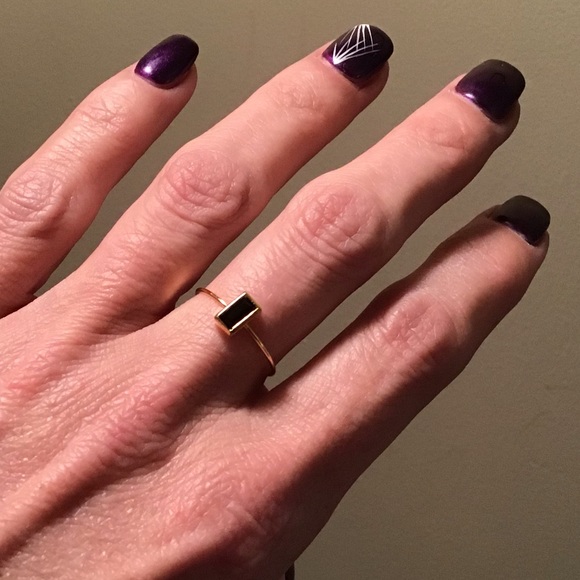 14k Gold dipped rectangular blue or black gem ring - Picture 4 of 7